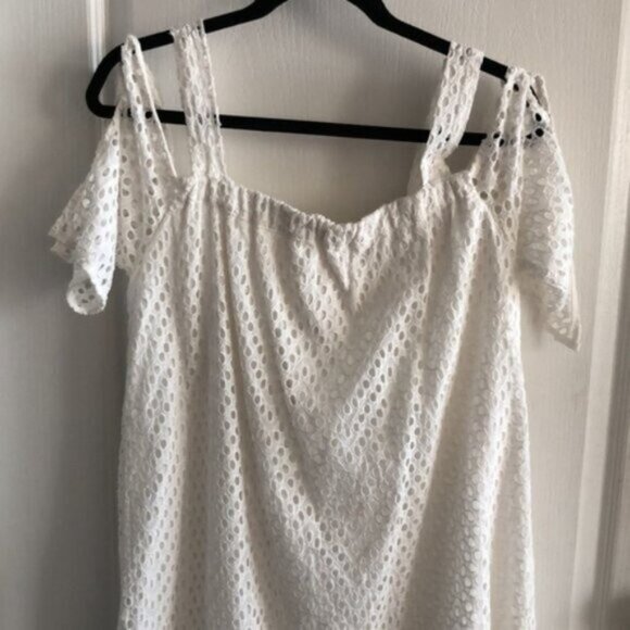 Hagel Eyelet Cold-Shoulder Swing Dress White Sz.10 - Picture 10 of 16